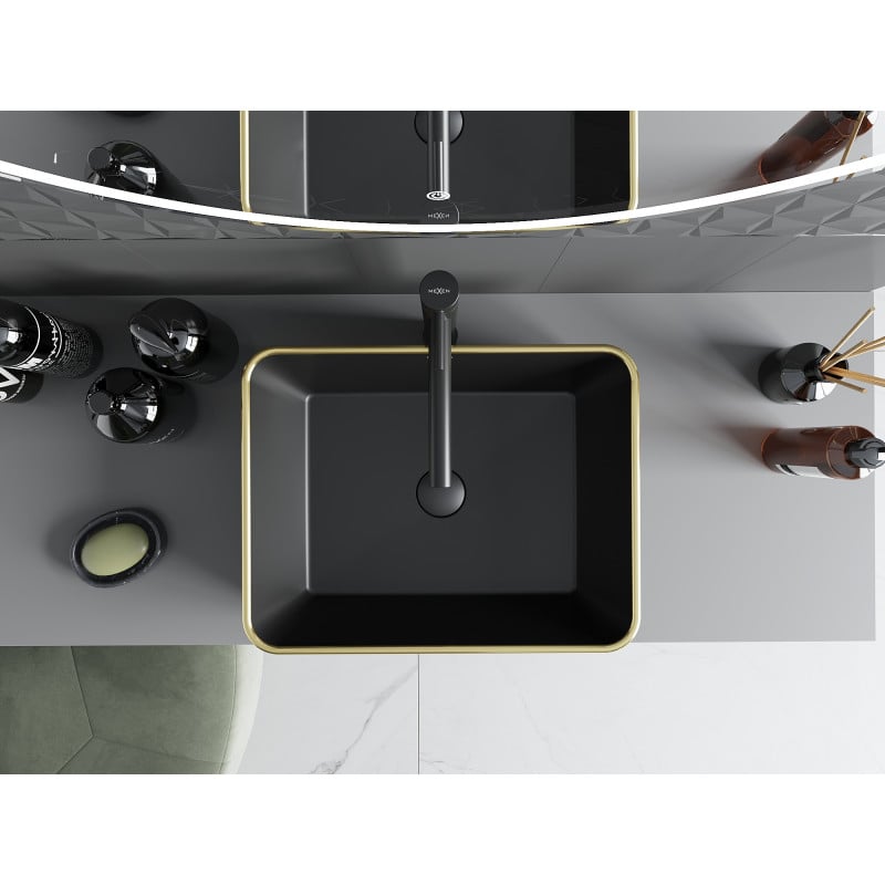 Mexen Catia umywalka nablatowa 48 x 37 cm, czarna mat/złota wzór kratka - 21314879
