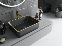 Mexen Catia umywalka nablatowa 48 x 37 cm, czarna mat/złota rant - 21314875