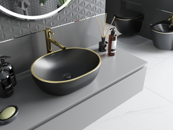 Mexen Viki umywalka nablatowa 48 x 35 cm, czarna mat/złota rant - 21054875