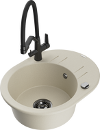 Mexen Kevin zlewozmywak granitowy 1-komorowy z baterią kuchenną Duo, beżowy - 6517-69-671701-70-B