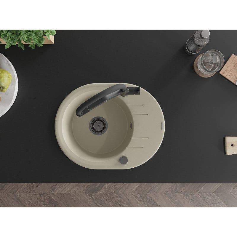 Mexen Kevin zlewozmywak granitowy 1-komorowy z baterią kuchenną Duo, beżowy - 6517-69-671701-70-B