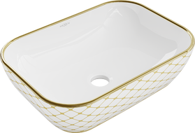 Mexen Rita umywalka nablatowa 45 x 32 cm, biała/złota wzór kratka - 21084509