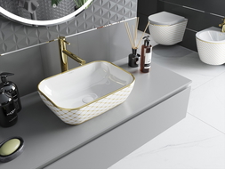 Mexen Rita umywalka nablatowa 45 x 32 cm, biała/złota wzór kratka - 21084509