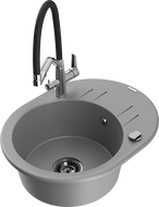 Mexen Kevin zlewozmywak granitowy 1-komorowy z baterią kuchenną Duo, szary - 6517-71-671701-07-B