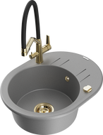 Mexen Kevin zlewozmywak granitowy 1-komorowy z baterią kuchenną Duo, szary - 6517-71-671701-57-G