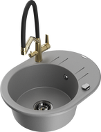 Mexen Kevin zlewozmywak granitowy 1-komorowy z baterią kuchenną Duo, szary - 6517-71-671701-57-B