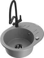 Mexen Kevin zlewozmywak granitowy 1-komorowy z baterią kuchenną Duo, szary - 6517-71-671701-70-B