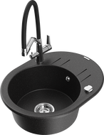 Mexen Kevin zlewozmywak granitowy 1-komorowy z baterią kuchenną Duo, czarny/srebrny metalik - 6517-73-671701-07