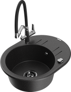 Mexen Kevin zlewozmywak granitowy 1-komorowy z baterią kuchenną Duo, czarny/srebrny metalik - 6517-73-671701-07-B