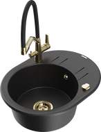 Mexen Kevin zlewozmywak granitowy 1-komorowy z baterią kuchenną Duo, czarny/srebrny metalik - 6517-73-671701-57-G