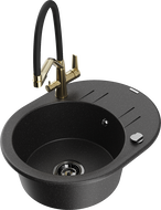 Mexen Kevin zlewozmywak granitowy 1-komorowy z baterią kuchenną Duo, czarny/srebrny metalik - 6517-73-671701-57-B