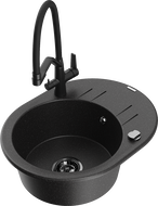 Mexen Kevin zlewozmywak granitowy 1-komorowy z baterią kuchenną Duo, czarny/srebrny metalik - 6517-73-671701-70-B