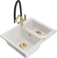 Mexen Carlos zlewozmywak granitowy 1,5-komorowy z baterią kuchenną Duo, biały - 6518-20-671701-57-G