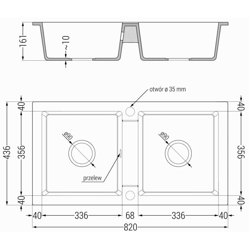 Mexen Mario zlewozmywak granitowy 2-komorowy 820 x 436 mm, szary, syfon chrom - 6504822000-71