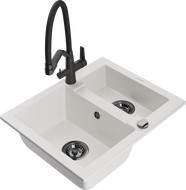 Mexen Carlos zlewozmywak granitowy 1,5-komorowy z baterią kuchenną Duo, biały - 6518-20-671701-70-B