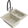 Mexen Carlos zlewozmywak granitowy 1,5-komorowy z baterią kuchenną Duo, beżowy - 6518-69-671701-07