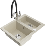 Mexen Carlos zlewozmywak granitowy 1,5-komorowy z baterią kuchenną Duo, beżowy - 6518-69-671701-07
