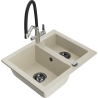 Mexen Carlos zlewozmywak granitowy 1,5-komorowy z baterią kuchenną Duo, beżowy - 6518-69-671701-07-B