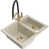 Mexen Carlos zlewozmywak granitowy 1,5-komorowy z baterią kuchenną Duo, beżowy - 6518-69-671701-57-G