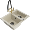 Mexen Carlos zlewozmywak granitowy 1,5-komorowy z baterią kuchenną Duo, beżowy - 6518-69-671701-57-B