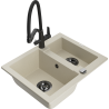 Mexen Carlos zlewozmywak granitowy 1,5-komorowy z baterią kuchenną Duo, beżowy - 6518-69-671701-70-B