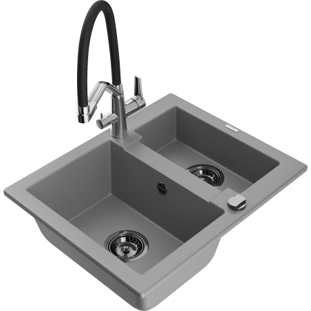 Mexen Carlos zlewozmywak granitowy 1,5-komorowy z baterią kuchenną Duo, szary - 6518-71-671701-07-B