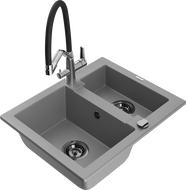 Mexen Carlos zlewozmywak granitowy 1,5-komorowy z baterią kuchenną Duo, szary - 6518-71-671701-07-B