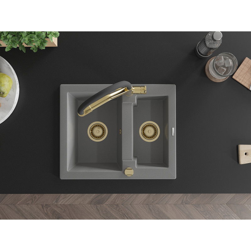 Mexen Carlos zlewozmywak granitowy 1,5-komorowy z baterią kuchenną Duo, szary - 6518-71-671701-57-G