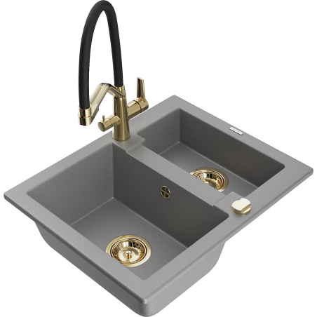 Mexen Carlos zlewozmywak granitowy 1,5-komorowy z baterią kuchenną Duo, szary - 6518-71-671701-57-G