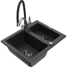Mexen Carlos zlewozmywak granitowy 1,5-komorowy z baterią kuchenną Duo, czarny/srebrny metalik - 6518-73-671701-07-B