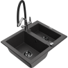 Mexen Carlos zlewozmywak granitowy 1,5-komorowy z baterią kuchenną Duo, czarny nakrapiany - 6518-76-671701-07-B