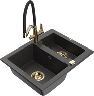Mexen Carlos zlewozmywak granitowy 1,5-komorowy z baterią kuchenną Duo, czarny nakrapiany - 6518-76-671701-57-G