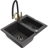 Mexen Carlos zlewozmywak granitowy 1,5-komorowy z baterią kuchenną Duo, czarny nakrapiany - 6518-76-671701-57-B