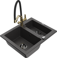Mexen Carlos zlewozmywak granitowy 1,5-komorowy z baterią kuchenną Duo, czarny nakrapiany - 6518-76-671701-57-B