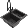 Mexen Carlos zlewozmywak granitowy 1,5-komorowy z baterią kuchenną Duo, czarny nakrapiany - 6518-76-671701-70-B