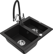 Mexen Carlos zlewozmywak granitowy 1,5-komorowy z baterią kuchenną Duo, czarny - 6518-77-671701-07