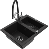 Mexen Carlos zlewozmywak granitowy 1,5-komorowy z baterią kuchenną Duo, czarny - 6518-77-671701-07-B