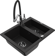Mexen Carlos zlewozmywak granitowy 1,5-komorowy z baterią kuchenną Duo, czarny - 6518-77-671701-07-B