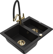 Mexen Carlos zlewozmywak granitowy 1,5-komorowy z baterią kuchenną Duo, czarny - 6518-77-671701-57-G