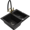 Mexen Carlos zlewozmywak granitowy 1,5-komorowy z baterią kuchenną Duo, czarny - 6518-77-671701-57-B