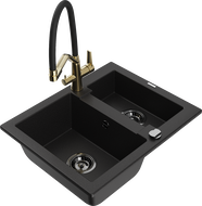 Mexen Carlos zlewozmywak granitowy 1,5-komorowy z baterią kuchenną Duo, czarny - 6518-77-671701-57-B