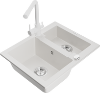 Mexen Carlos zlewozmywak granitowy 1,5-komorowy z baterią kuchenną Duero, biały - 6518-20-671600-20