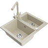 Mexen Carlos zlewozmywak granitowy 1,5-komorowy z baterią kuchenną Duero, beżowy - 6518-69-671600-69
