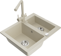 Mexen Carlos zlewozmywak granitowy 1,5-komorowy z baterią kuchenną Duero, beżowy - 6518-69-671600-69