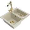Mexen Carlos zlewozmywak granitowy 1,5-komorowy z baterią kuchenną Duero, beżowy - 6518-69-671600-50