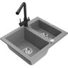 Mexen Carlos zlewozmywak granitowy 1,5-komorowy z baterią kuchenną Duero, szary - 6518-71-671600-70