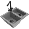 Mexen Carlos zlewozmywak granitowy 1,5-komorowy z baterią kuchenną Duero, szary - 6518-71-671600-70-B