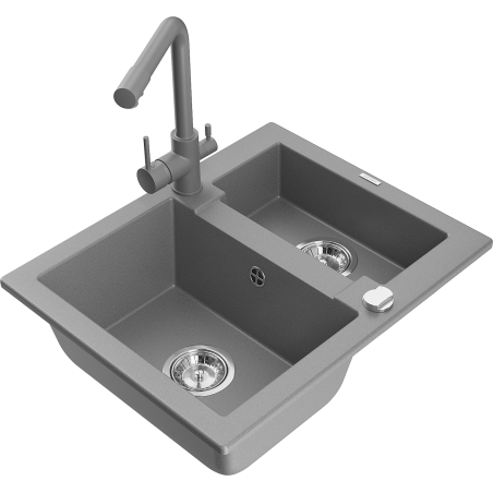 Mexen Carlos zlewozmywak granitowy 1,5-komorowy z baterią kuchenną Duero, szary - 6518-71-671600-71