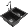 Mexen Carlos zlewozmywak granitowy 1,5-komorowy z baterią kuchenną Duero, czarny/srebrny metalik - 6518-73-671600-00
