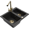 Mexen Carlos zlewozmywak granitowy 1,5-komorowy z baterią kuchenną Duero, czarny/srebrny metalik - 6518-73-671600-50